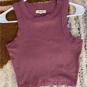 Madewell Brightside Ribbed Cutaway Crop Top, eggplant/aubergine, size medium